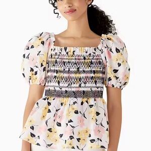 Kate Spade Floral Smocked Puff Sleeve Top